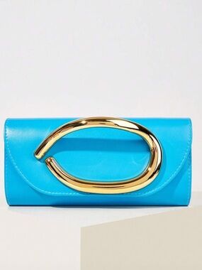 Blue Clutch with Gold Accent Handle